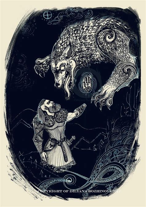 Tyr and Fenrir [X-Post from /r/Art] : Norse