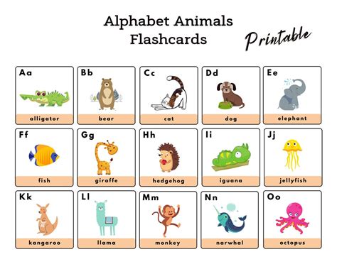 Alphabet Animals Flashcards Educational Learning Resources for Toddlers ...