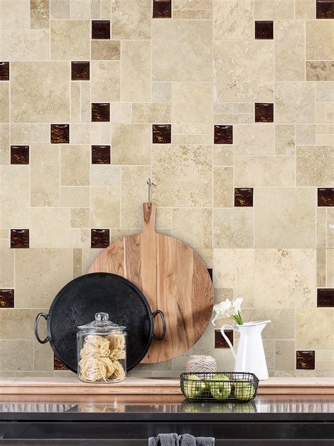 Travertine Brown Glass Mosaic Kitchen Backsplash Tile 12 X12 Sheet - Glass Designs