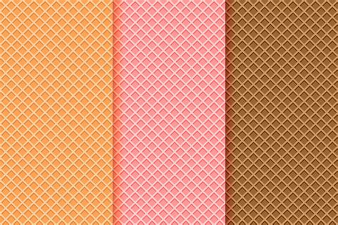 Ice cream waffle cone textures set. Seamless patterns with different wafer backgrounds, vanilla ...