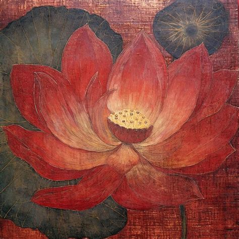 Premium AI Image | A painting of a red lotus flower with a yellow center.