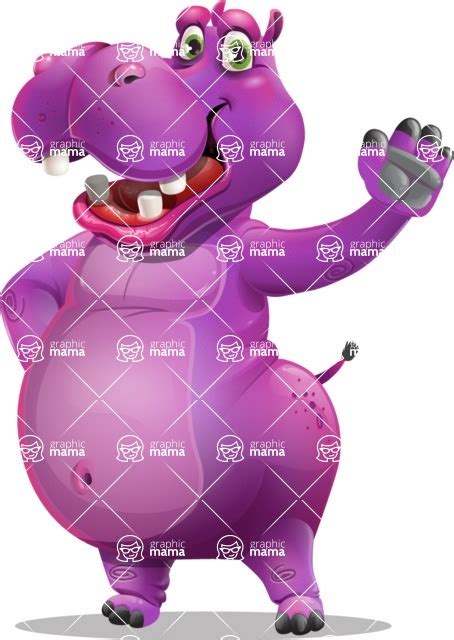 Purple Hippo Cartoon Character Set / Waving | GraphicMama