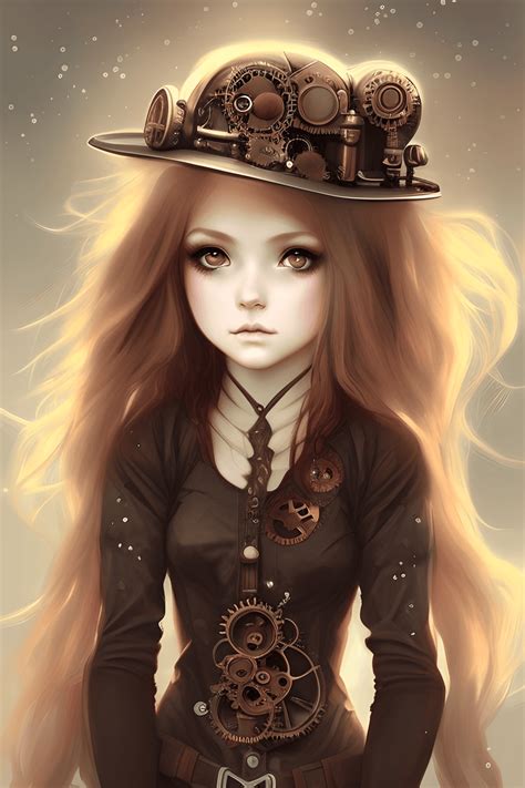 Beautiful Cute Steampunk Chibi Teenage Girl by Charlie Bowater · Creative Fabrica