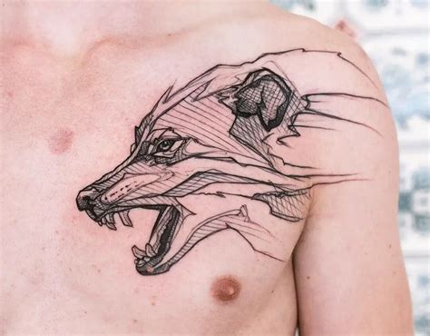 Angry Wolf Face Tattoo