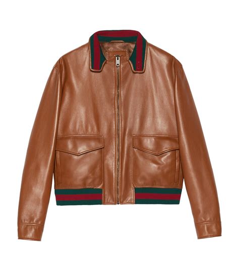 Mens Gucci brown Leather Bomber Jacket | Harrods UK