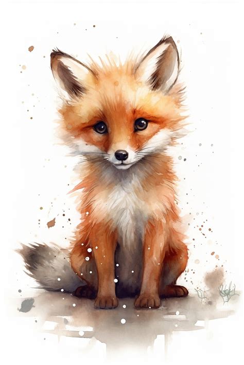 Wall Art Print | Cute baby fox, watercolor illustration | Europosters