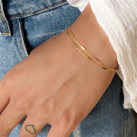 Gold Bracelets for Women, Dainty Gold Bracelet, Gold Chain Bracelet, Layered Bracelet, Double ...