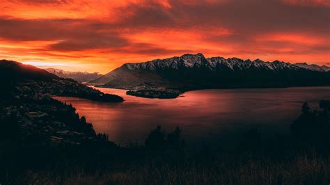 Góry Sunset Lake 4K HD Desktop Tapety: Widescreen: High Definition ...