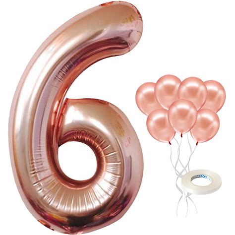 Buy Giant Rose Gold 6 Balloon Number - Large 40 Inch, Rose Gold 6th ...