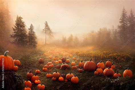 Thanksgiving and halloween pumpkins in autumn forest. Fall season ...