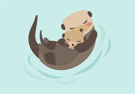 Cute Otter Drawing - Otter Baby Mom Vector Clipart Cartoon Sea ...