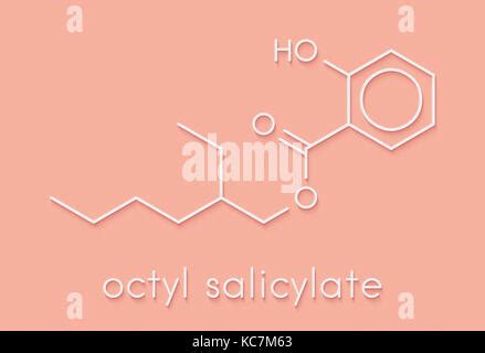 Octyl salicylate (octisalate) sunscreen molecule (UV filter). Stylized skeletal formula ...