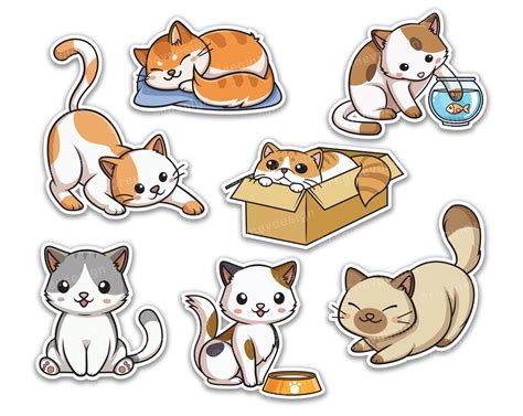 Cute Cat Clipart Kitten Sticker Pussycat Vector Kawaii - Etsy