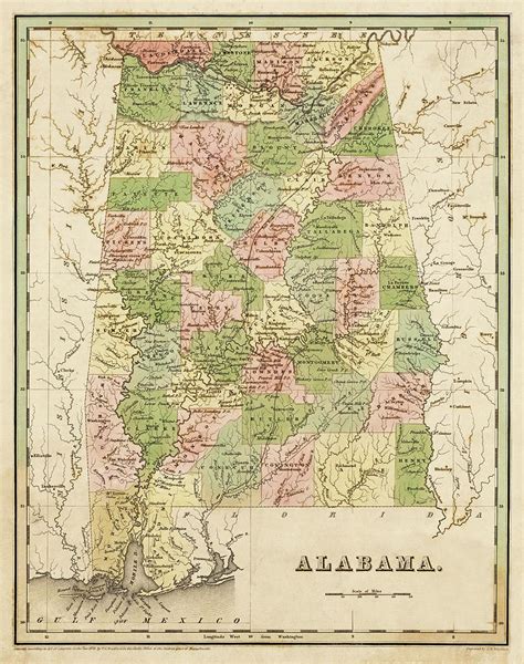 1838 Map of Alabama Historical Map Digital Art by Toby McGuire - Pixels