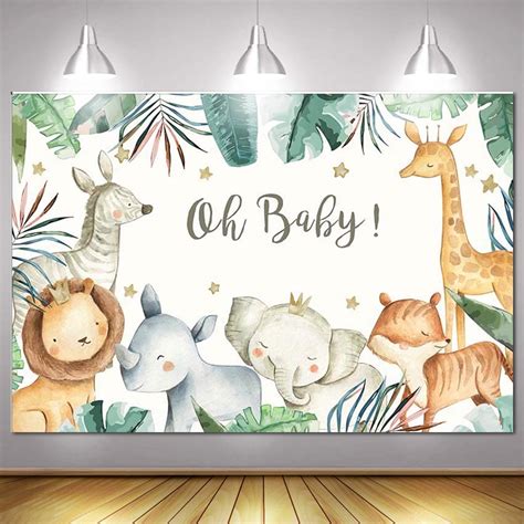 Baby Shower Backdrop Jungle Baby Shower Background 7x5ft Vinyl Boy Safari Baby Shower Banner ...