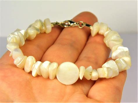 Natural genuine Nacre Pearls / Mother of Pearls beads bracelet unique authentic women's jewelry ...