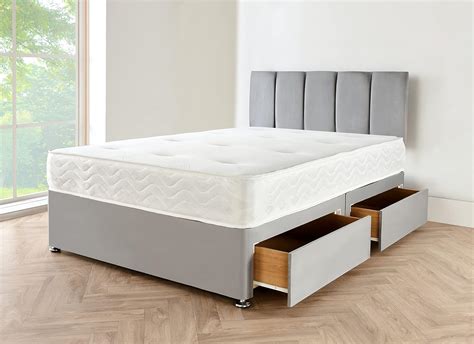 DivanBedsDeals Grey Suede Divan Bed Set with Mattress, Headboard & 2 Storage Drawers | 3FT ...