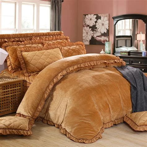 4Pcs Flannel quilting Princess style luxury bedding sets queen king ...