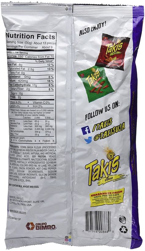 Barcel Takis Fuego Nutrition Facts | Besto Blog