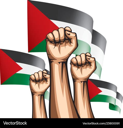 Palestine flag and hand on white background Vector Image