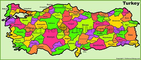 Administrative divisions map of Turkey - Ontheworldmap.com