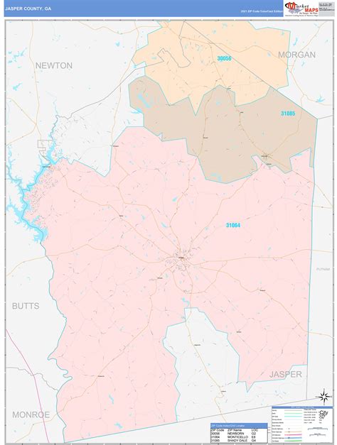 Jasper County, GA Wall Map Color Cast Style by MarketMAPS