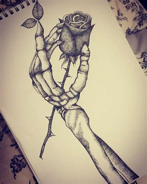 Skeleton Hand Holding Rose Drawing at PaintingValley.com | Explore ...