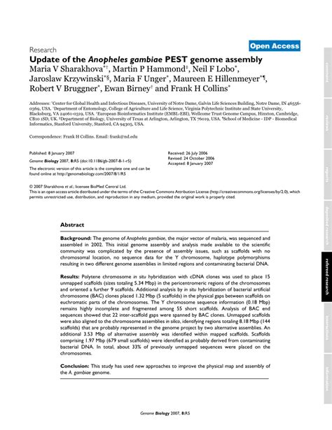 (PDF) Update of the Anopheles gambiae PEST genome assembly