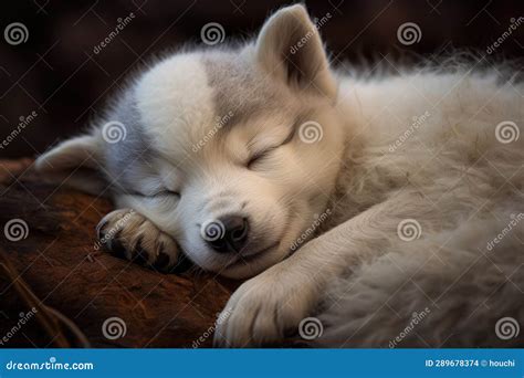 A Cute White Baby Wolf Sleeping. Puppy Sleeping. Stock Illustration ...