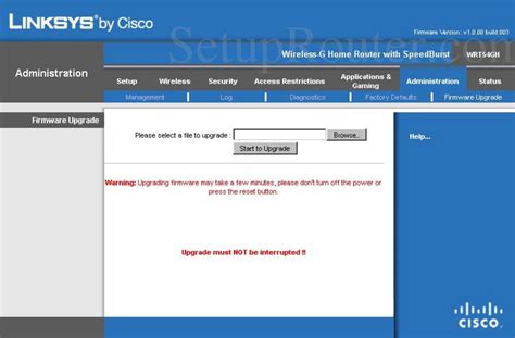 Linksys WRT54GH Screenshot Firmware Upgrade