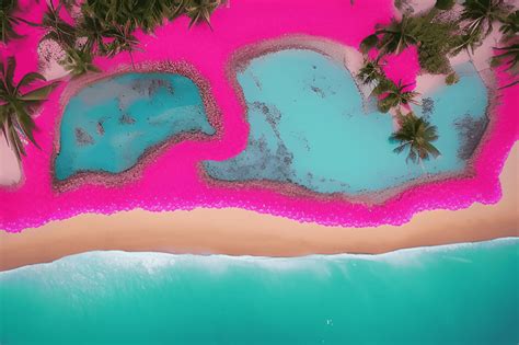 Hot Pink Beach with Denim Blue Ocean · Creative Fabrica