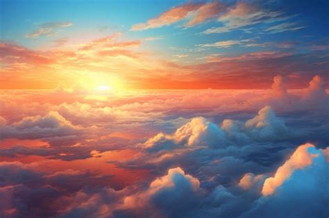 Premium Photo | The sky above the clouds is a painting of a sunset.