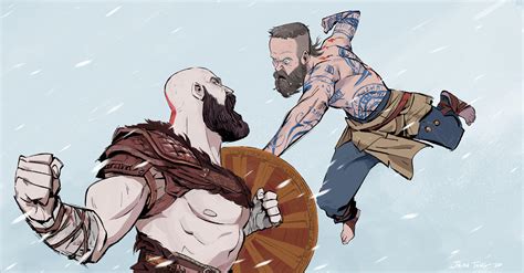 I drew fan art of Kratos vs Baldur inspired by their first epic fight ...