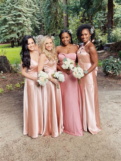 Satin Rose Gold Bridesmaid Dresses | Rose gold bridesmaid dress, Rose gold bridesmaid, Rose gold ...