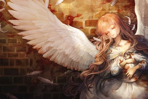 Female anime character illustration, fantasy art, angel, blood, white HD wallpaper | Wallpaper Flare