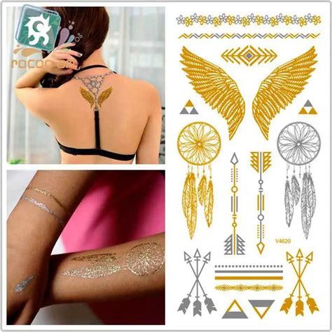 Aliexpress.com : Buy Tattoos Angel Wings Gold Flash Tattoo Silver ...