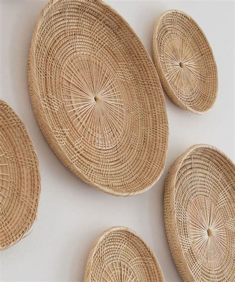 Set of 6 Handwoven Wicker Rattan Wall Art Basket Pieces