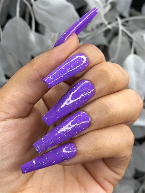 Purple Drip Press-on Nails With Purple Glitter Coffin Shaped ...