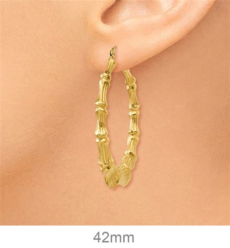 14k Yellow Gold Bamboo Hoop Earrings, All Sizes