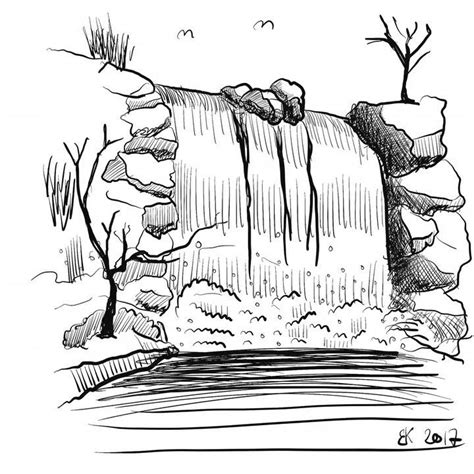 Sketch 0037 - Brian Kristensens blog | Waterfall sketch, Waterfall drawing, Landscape drawings