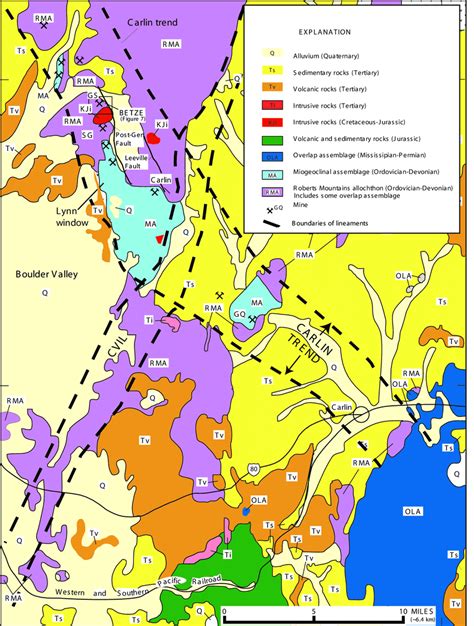 Gold deposits and schematic geologic map showing the distribution of ...