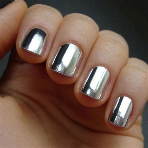 Chrome Silver Metallic Nails Silver, Silver Nail Art, Gold Nails, Fun Nails, Nail Polish Designs ...