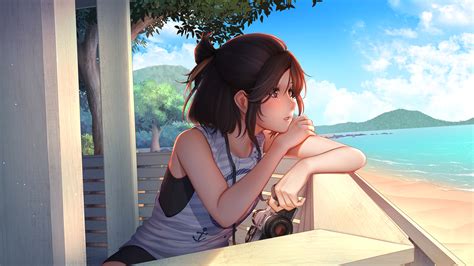 Wallpaper : anime girls, beach, summer, camera, Canon, brunette ...