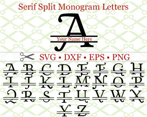 SERIF SPLIT MONOGRAM SVG-Cricut & Silhouette Files SVG DXF EPS PNG | MONOGRAMSVG.COM by SVG Designs