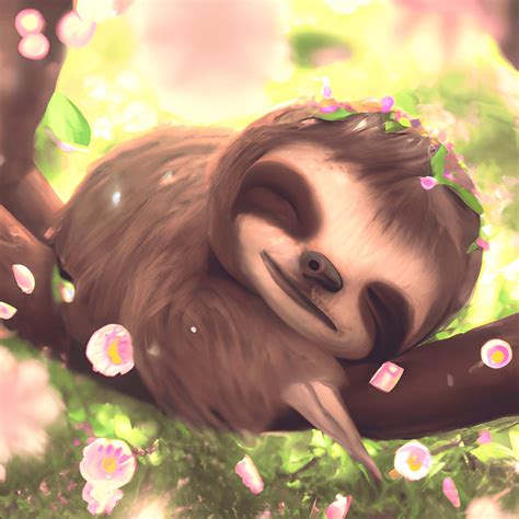 Adorable Sleepy Baby Sloth on a Branch · Creative Fabrica