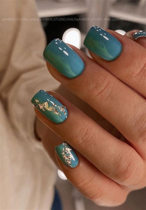 Teal And Gold Nails