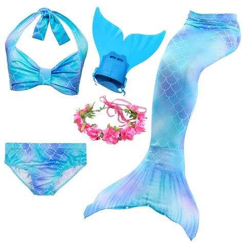 6 Colors Girls Swimming Mermaid Tail with Monofin Bathing Suit Children Ariel the Little Mermaid ...