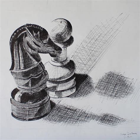 Knight And Pawn Chess Pieces Drawing by Sonya Delaney