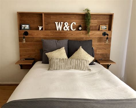 DIY Wooden Headboard with Shelves | Headboard with shelves, Diy wood headboard, Wooden bed design