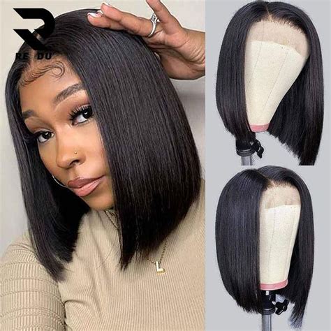 Shop Fashion women wig Front Human Hair Wigs Bone Straight Bob Short ...